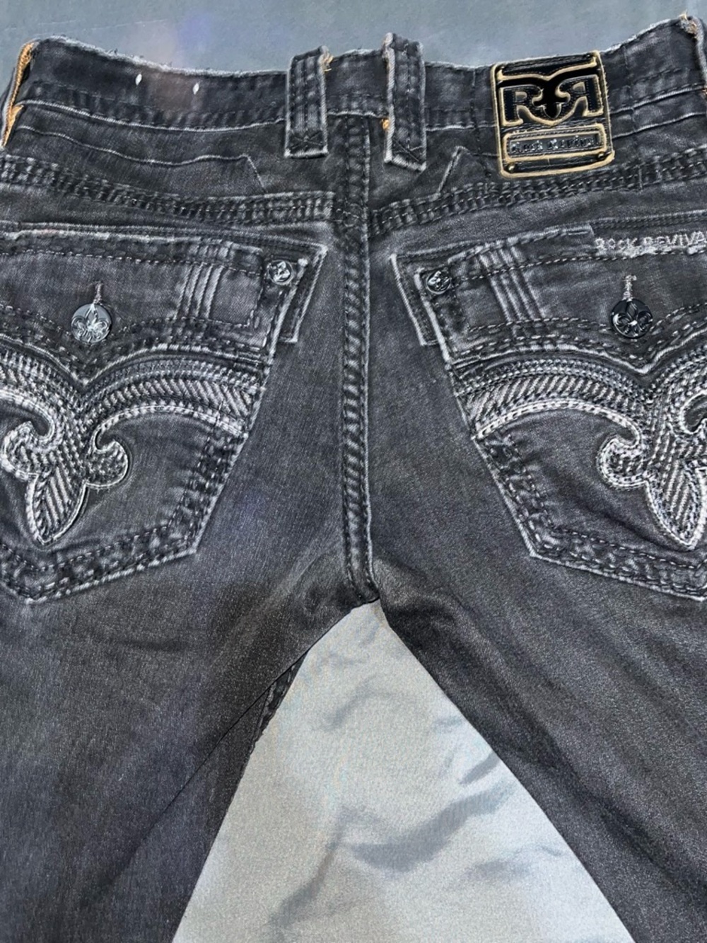 Rock Revival Slim Straight Jeans in Washed Black with Silver Accents